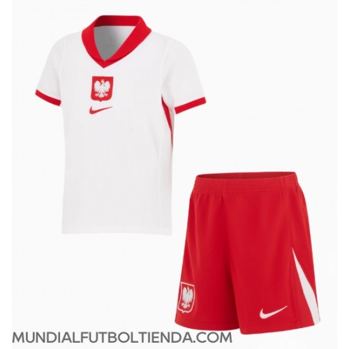 Camiseta Polonia Primera Equipación Replica Eurocopa 2024 para niños mangas cortas (+ Pantalones cortos)